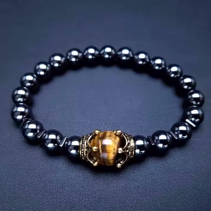 Men's Crown Natural Stone Bead Bracelets, Tiger Eye And Lapis Lazuli Men's Gemstones