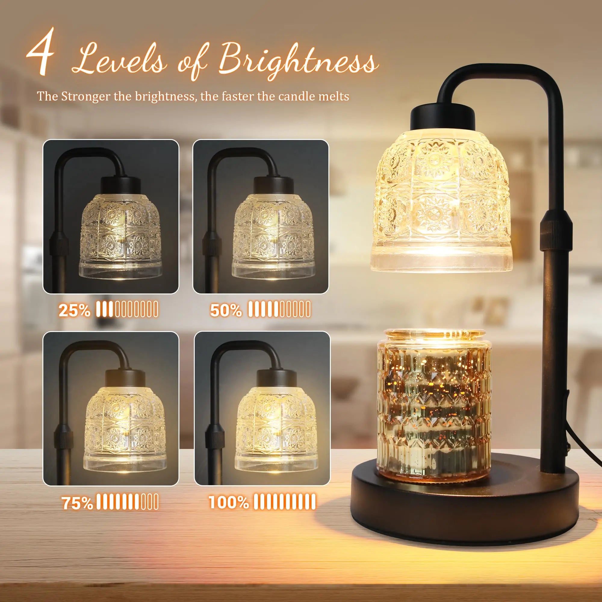 Candle Warmer Lamp With Dimmable Switch, Timer, Adjustable Height, And Two Bulbs