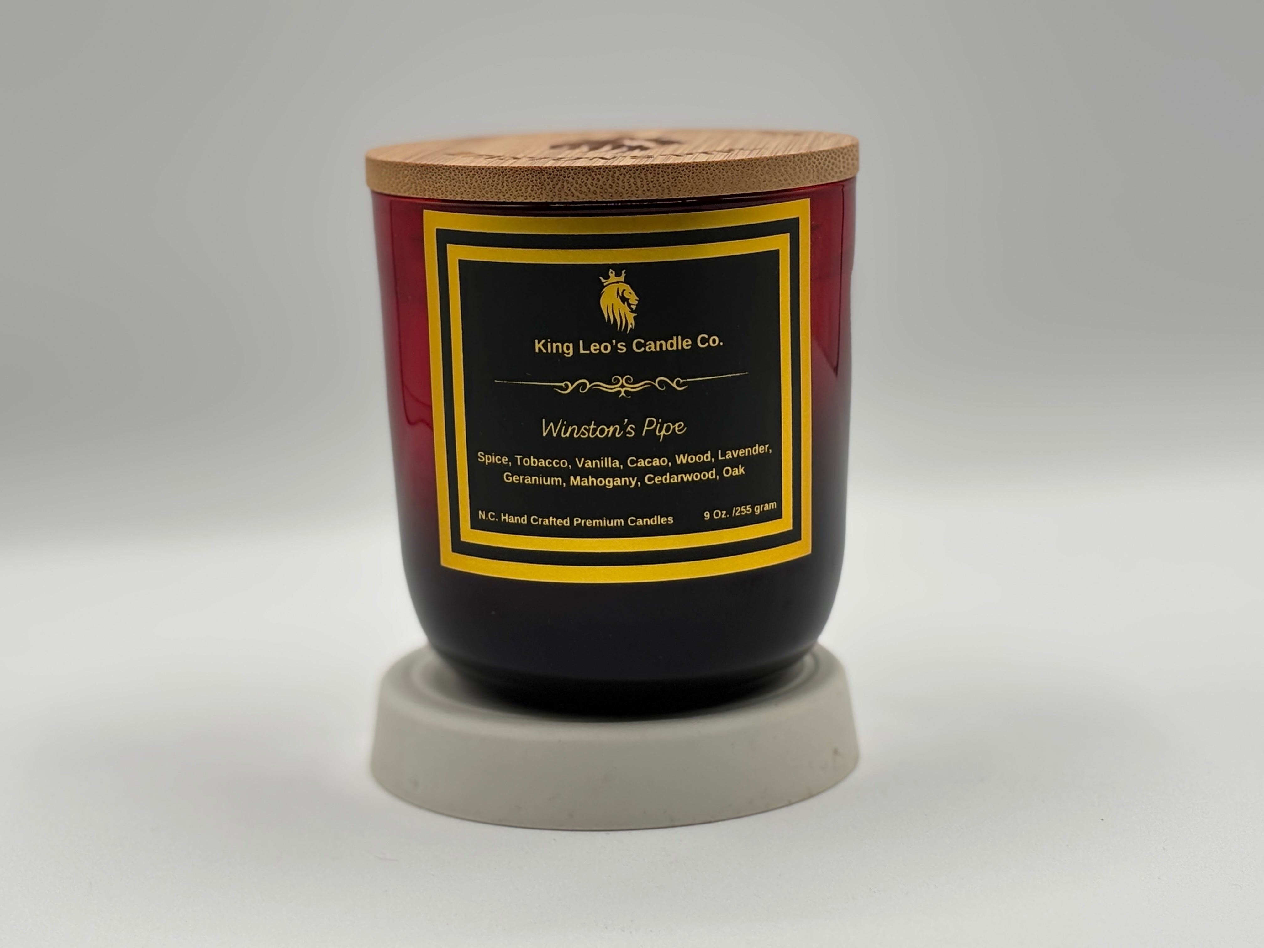 King Leo's Hand Crafted Candle, Winston's Pipe, Premium, Coconut Apricot, Wood Wicked Candles