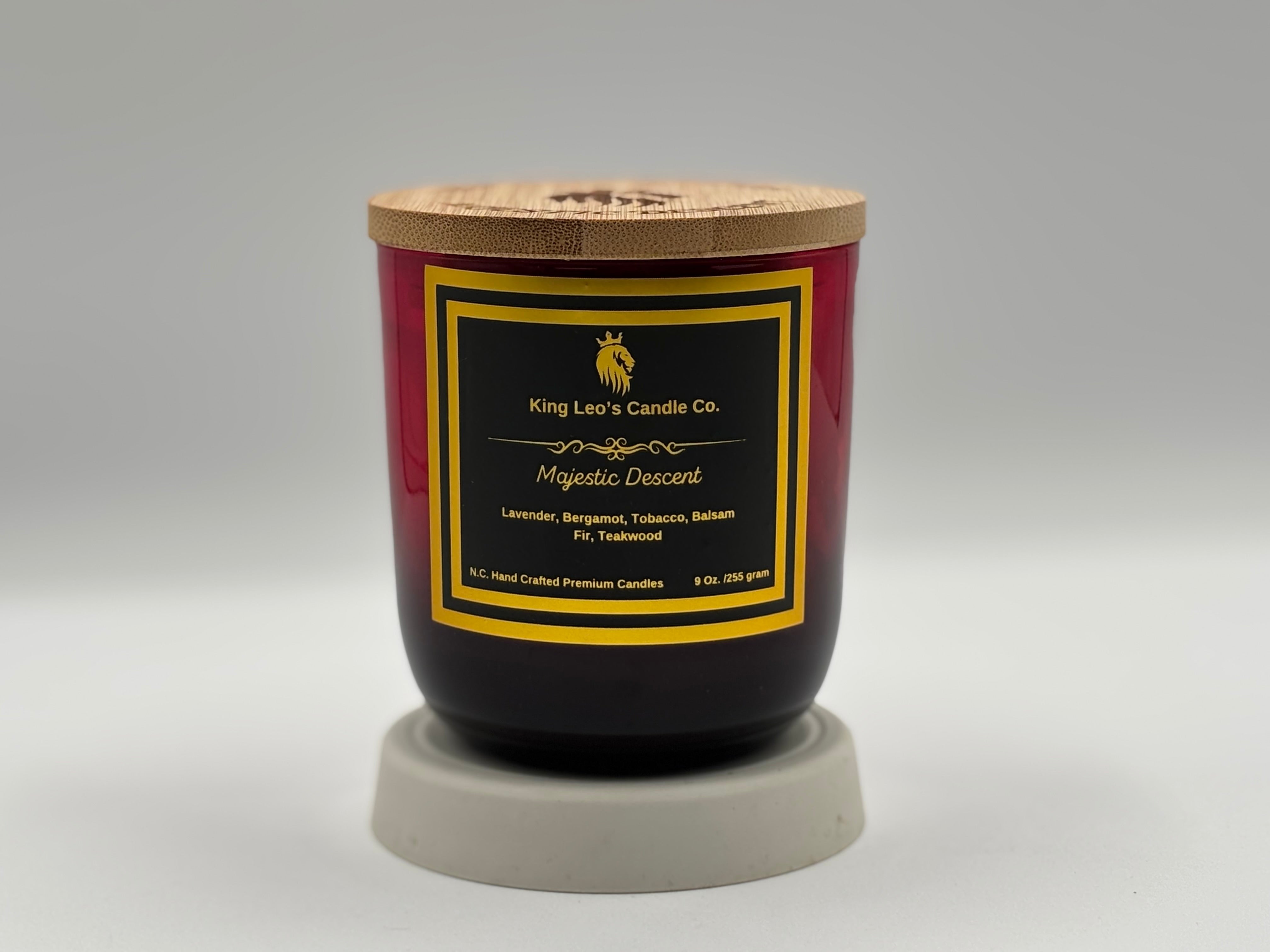 King Leo's Hand Crafted Candle, Majestic Descent, Premium, Coconut Apricot, Wood Wicked Candles