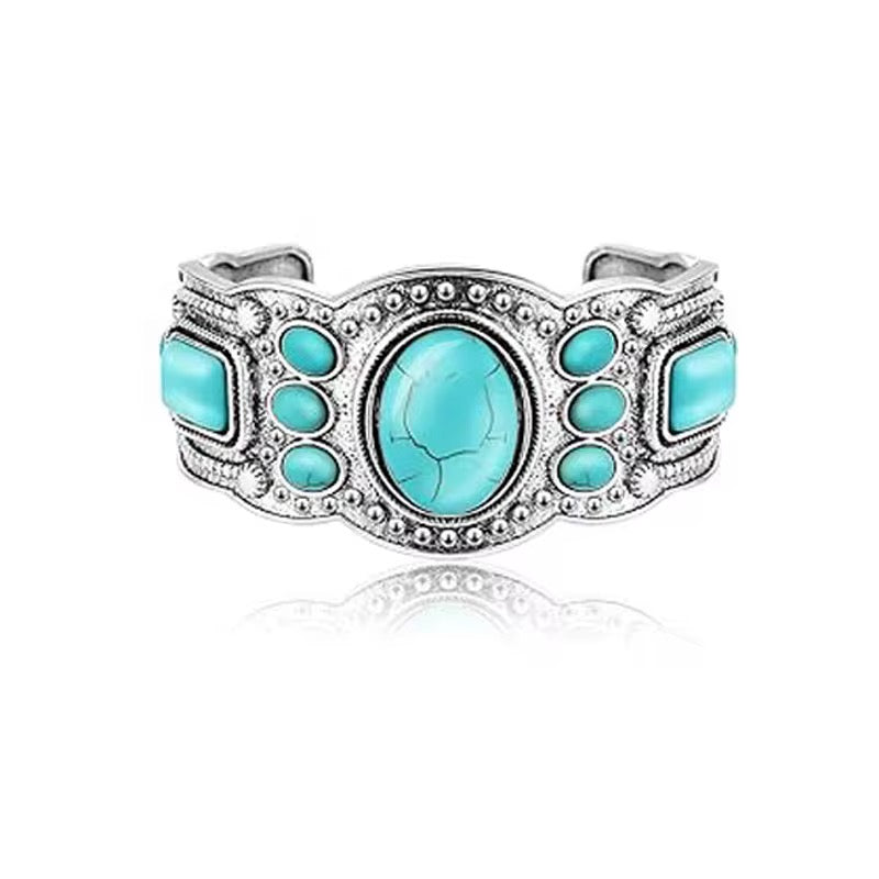 Bohemian Turquoise Colored, Retro Slide On Cuff Bracelet