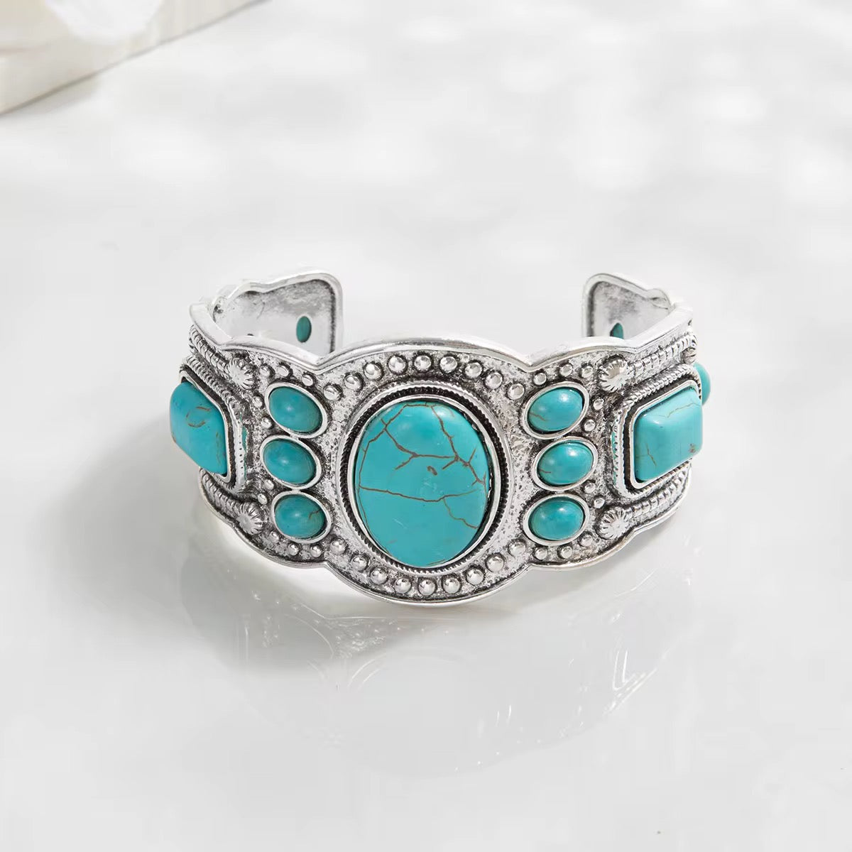 Bohemian Turquoise Colored, Retro Slide On Cuff Bracelet