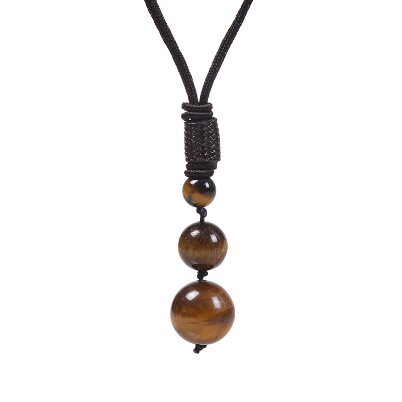 Natural Stone, Tiger's Eye Pendant Necklaces, Assorted Gemstone Triple Beads. Great For Him Or her