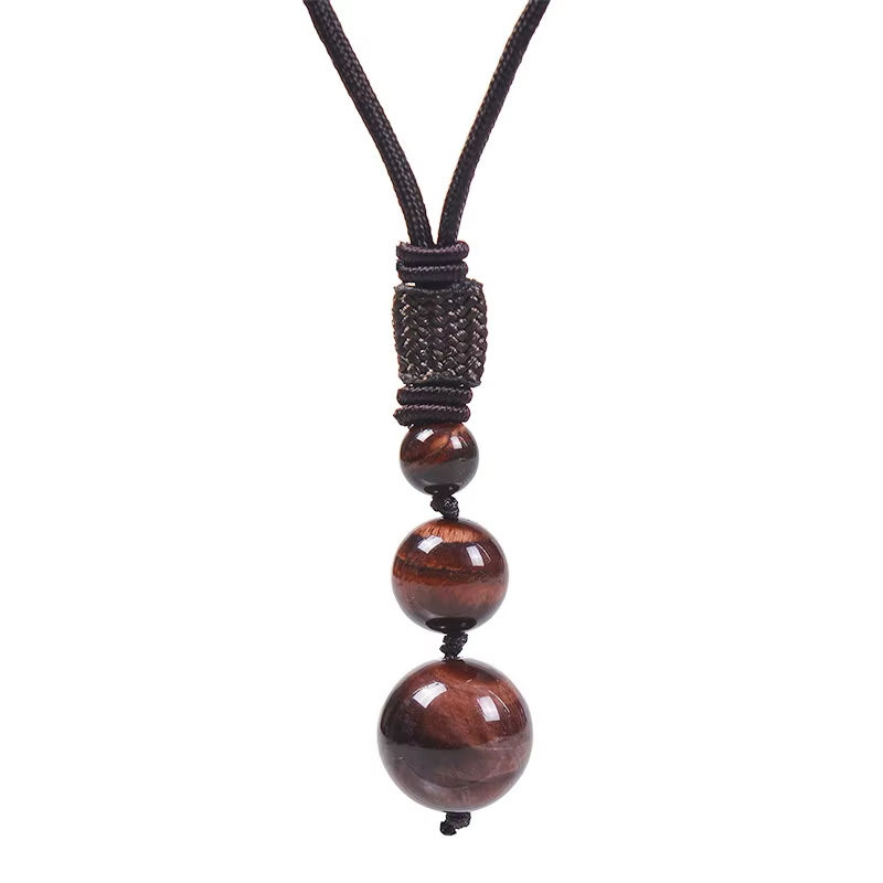 Natural Stone, Tiger's Eye Pendant Necklaces, Assorted Gemstone Triple Beads. Great For Him Or her