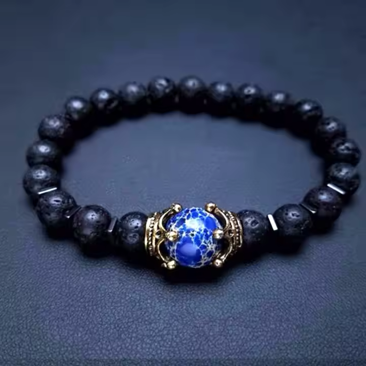 Men's Crown Natural Stone Bead Bracelets, Tiger Eye And Lapis Lazuli Men's Gemstones