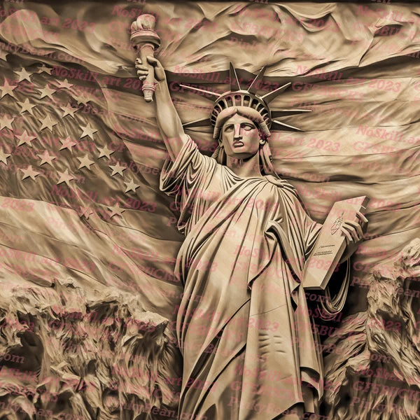 America The Beautiful, Statue Of Liberty, 11"x 11" 100 Piece Wooden Engraved Jigsaw Puzzles